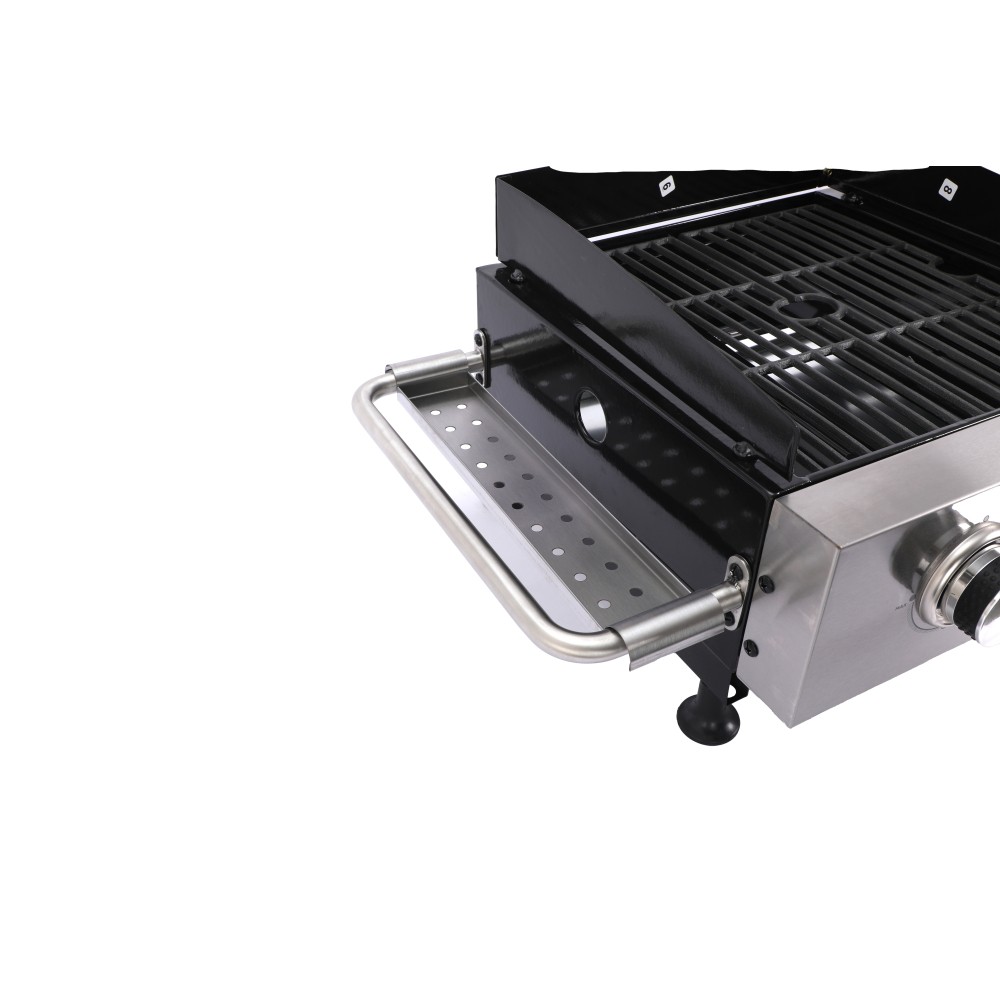 2 Burner Gas & Plancha Combo Grill, Cast Iron Grids, 38200BTU, Black/Silver