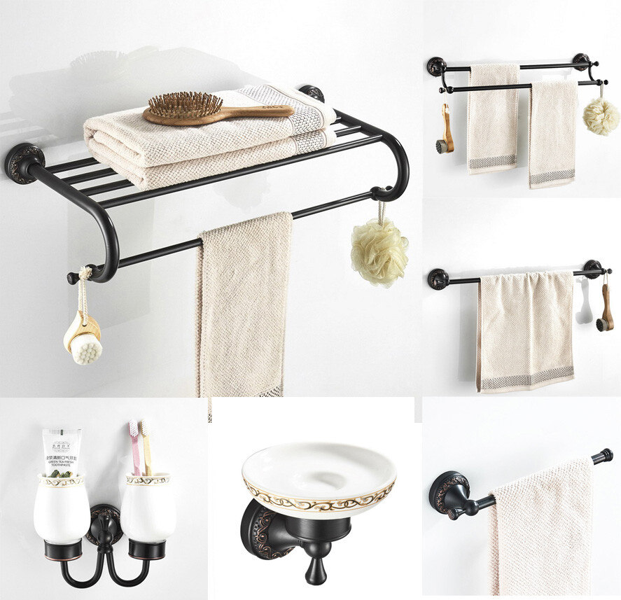 Black Oil Rubbed Bronze Bathroom Accessories Set Hardware Towel Bar Wall Mounted