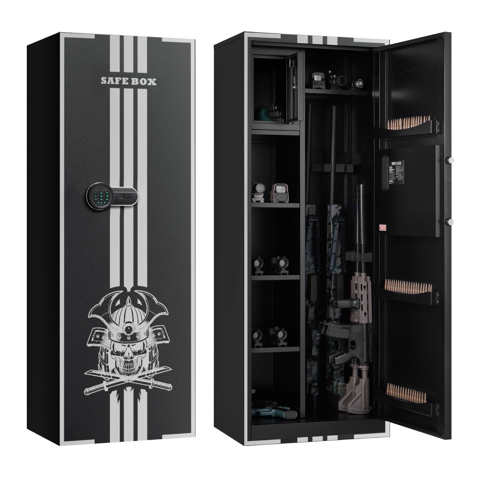 4-Rifle Safe with 3 Ammo Slots, Adjustable Racks, Emergency Key & 9-Digit Lock