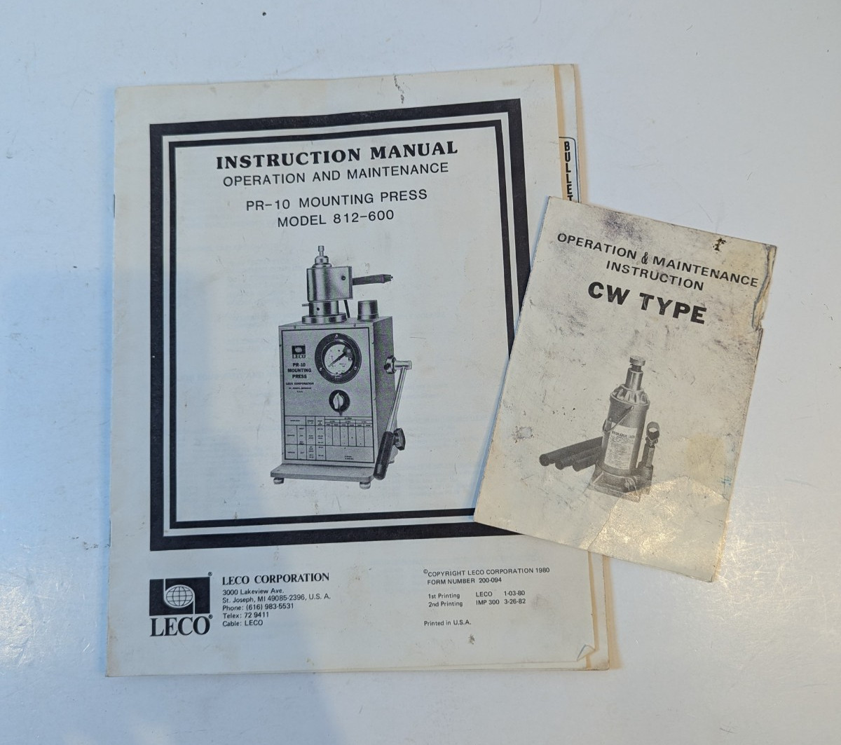 LOT OF 2 Operation and Maintenance Instruction Manual CW Type & Mounting Press