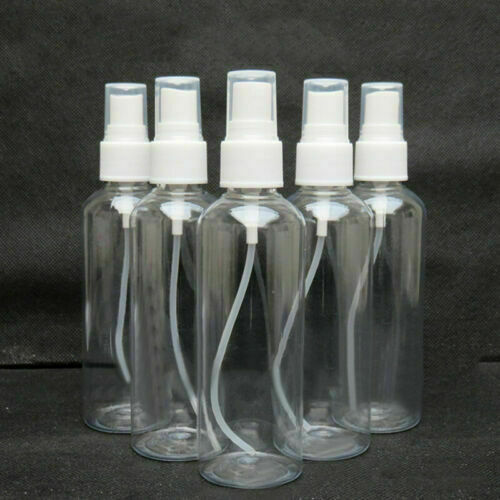 CLEAR PLASTIC COSMETIC SPRAY BOTTLES USA STOCK - 3.4 OZ. / 100 ML - 5 PACK