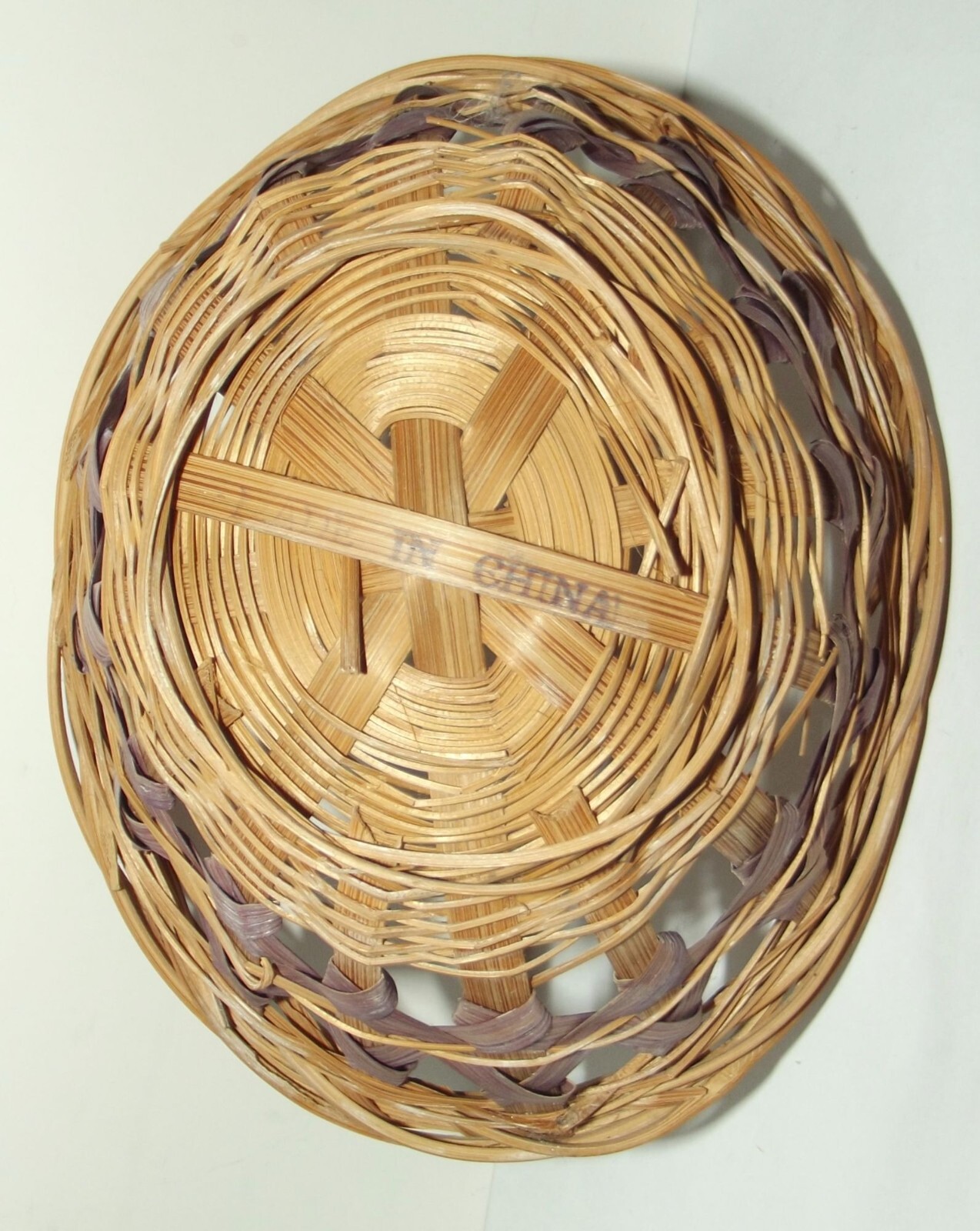 Basket small 5.5" oval woven tiny open trinket brown purple