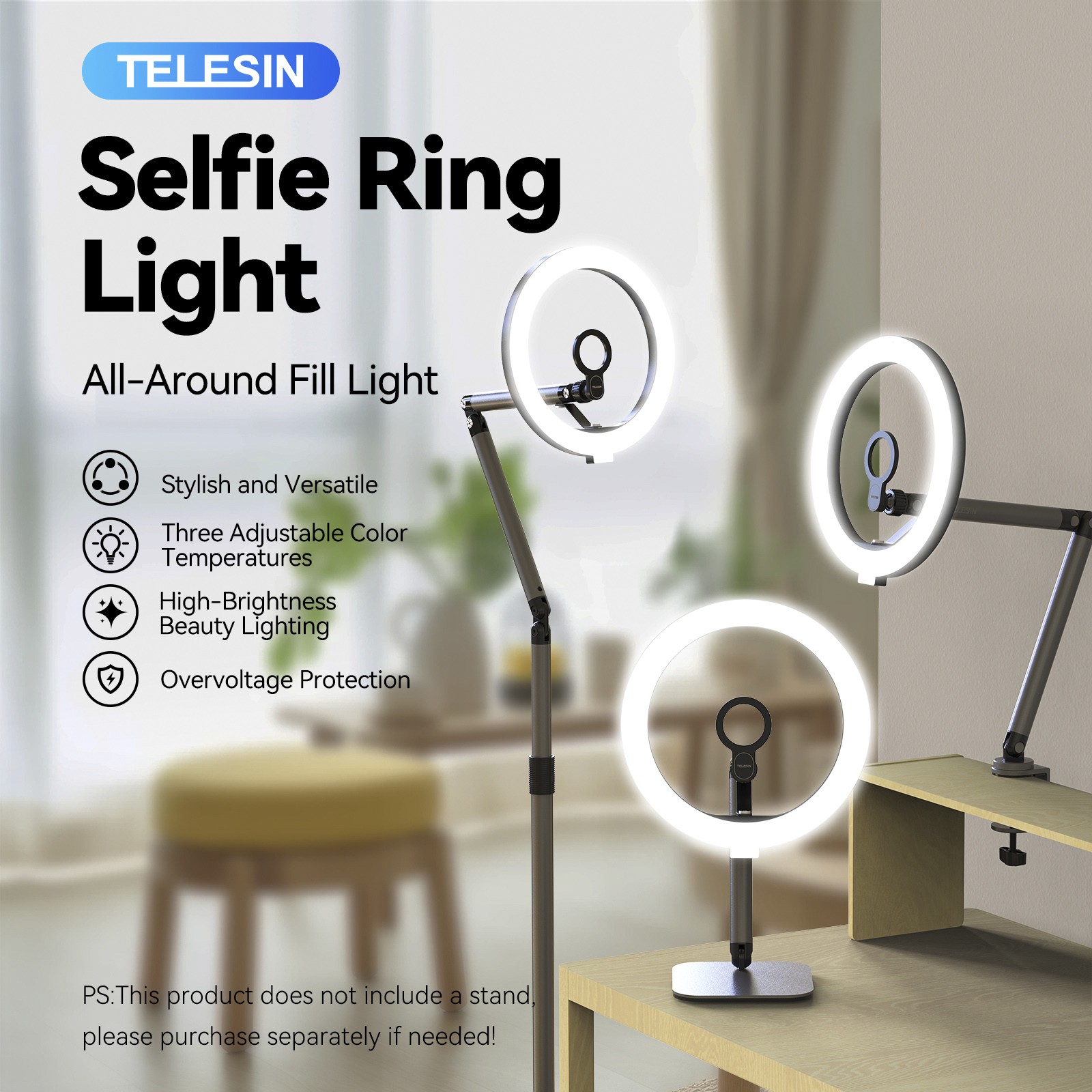 Mobile Video Live Broadcast Bracket Ring Fill Light Three Levels Remote Controll