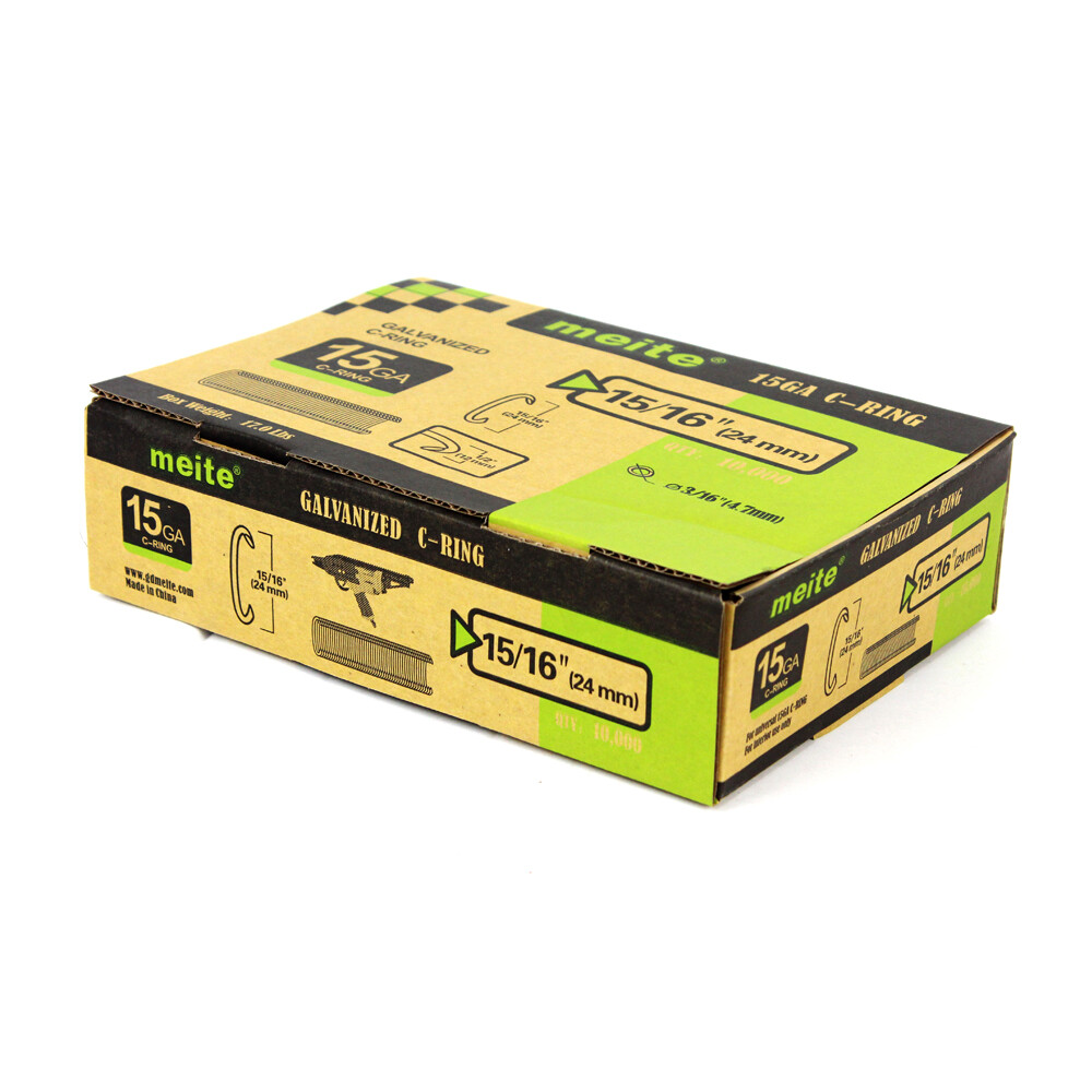 Meite SC7-15GA 3/4" C/Hog Ring Staples in Gal/Stainless Steel, 2500/10000 Pcs