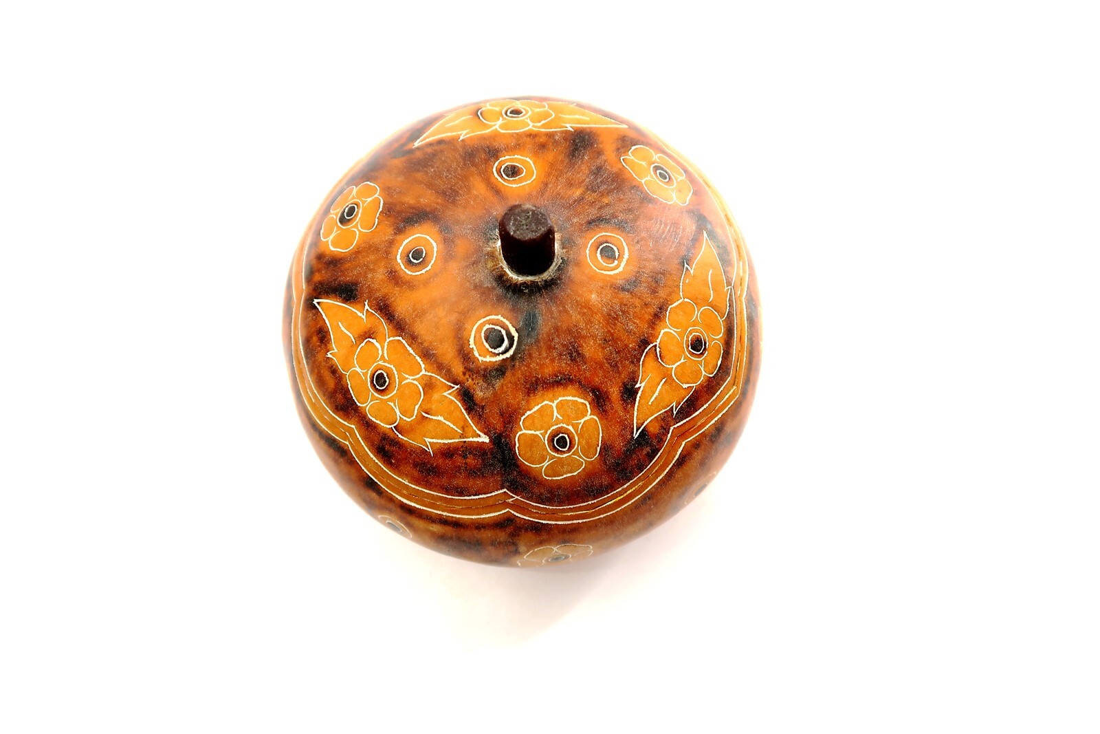 Peruvian Decorative TRINKET BOX Gourd Folk Art with Flowers from Peru 3.5" Tall