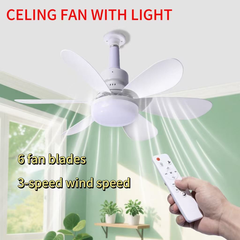 US Socket Fan Light,6 Fan Blades,3Speed Wind Speed,Bulb Fan with Remote Dimmable