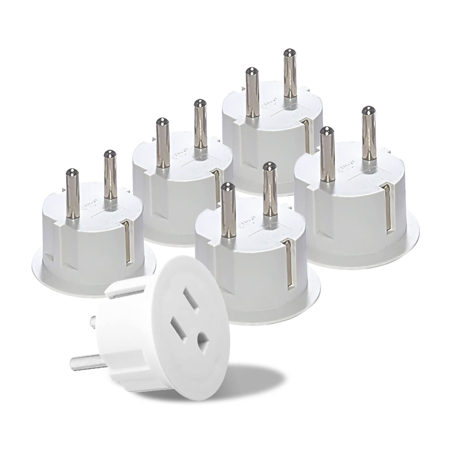 OREI Pack 6 European Travel Plug Adapter - USA, Canada, Mexico to European Ty...