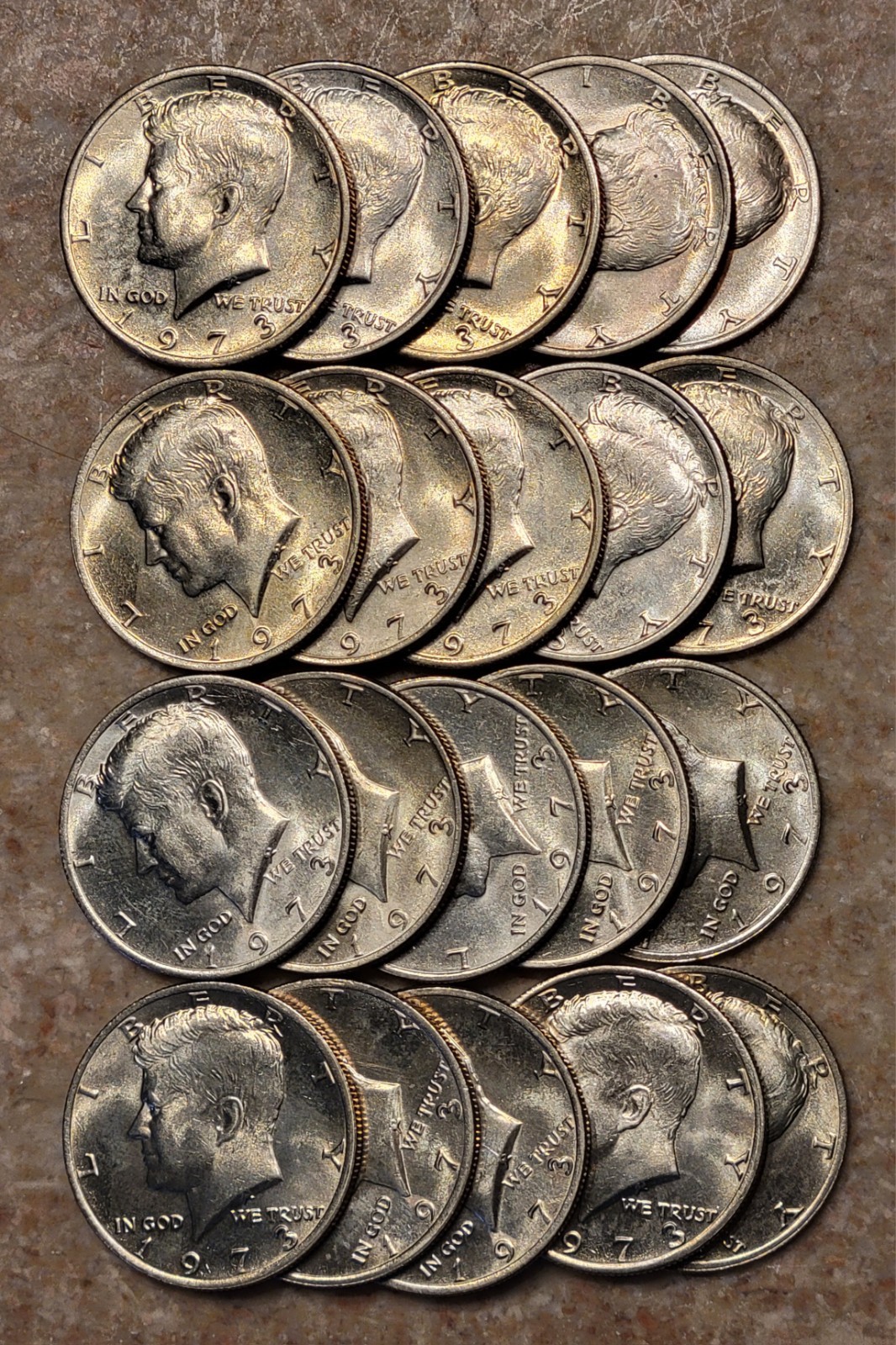 1973 KENNEDY P FULL ROLL 20 HALF DOLLARS Philadelphia Mint UNC