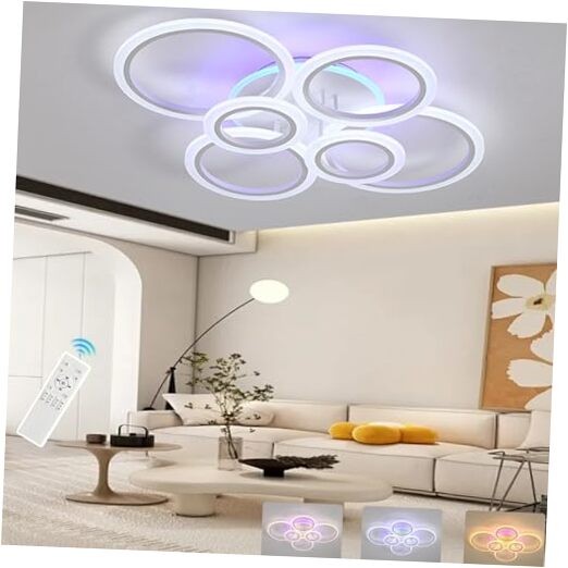 Modern LED Ceiling Light,70W Flush Mount Ceiling 6 Ring-dimmable-70w-White