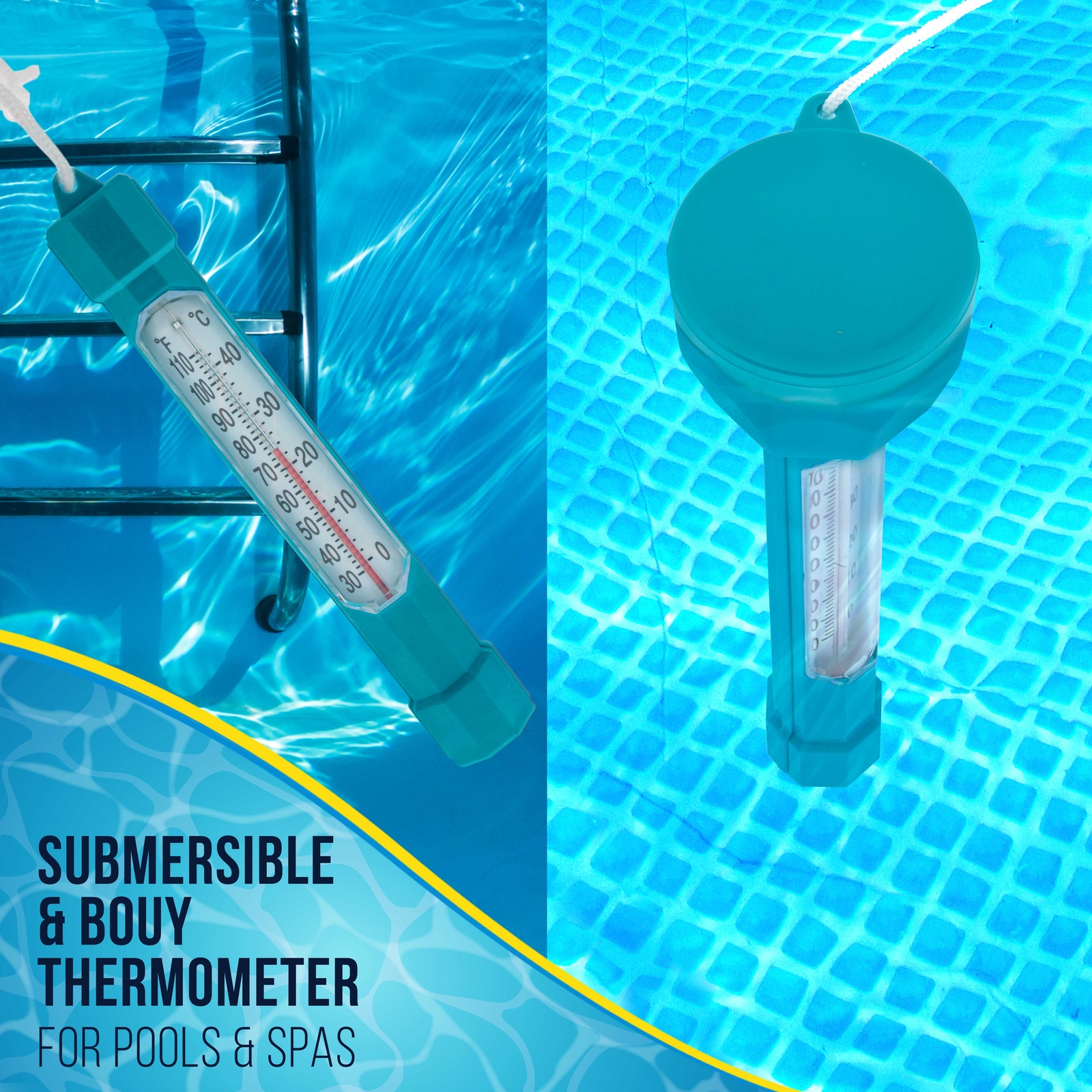U.S. Pool Supply Teal Floating Buoy Pool Thermometer Jumbo Temperature Display