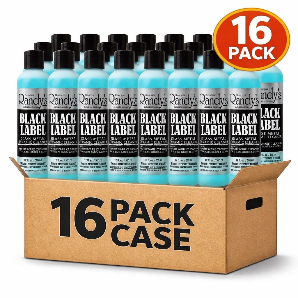 Randy’s Black Label Glass Cleaner – 16 × 12oz Bottles for Ceramic, Glass & Metal