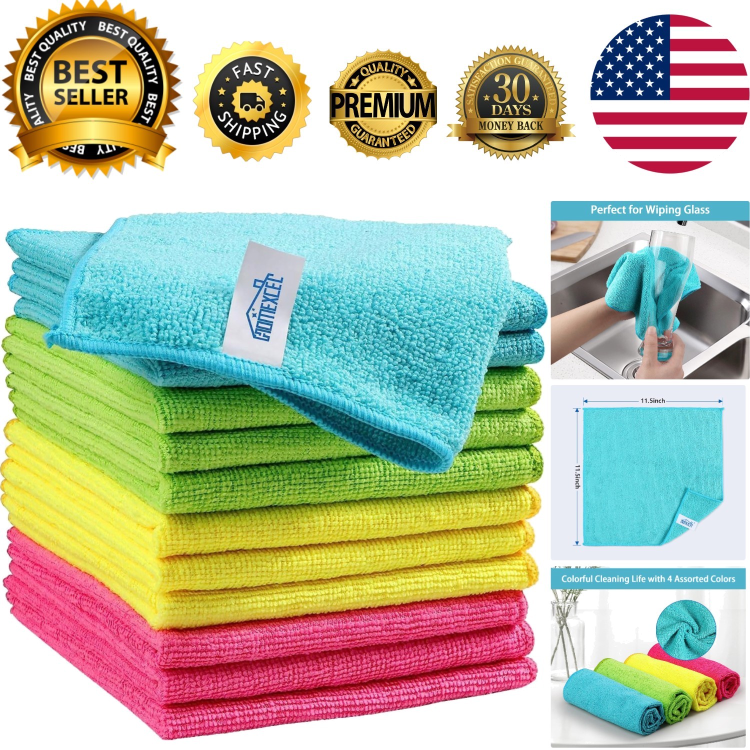 Elegant 12 Pack Microfiber Cleaning Cloths - Scratch-Free & Ultra-Absorbent