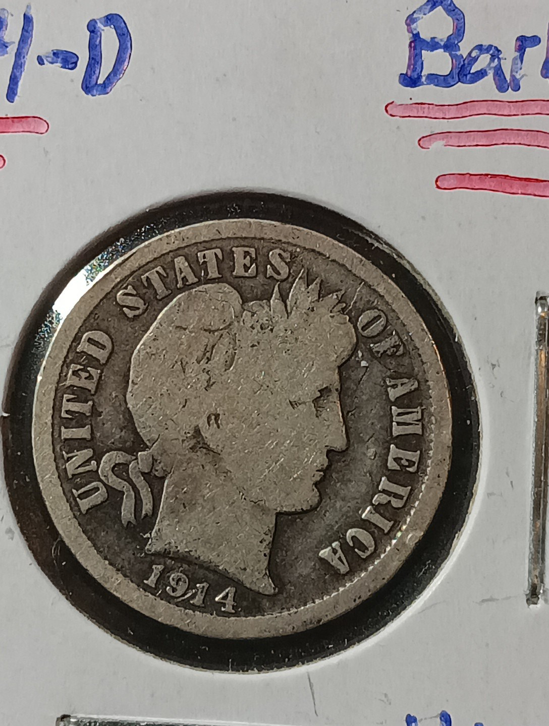 👉1914-D Barber Silver Dime  Fine Choice  #71