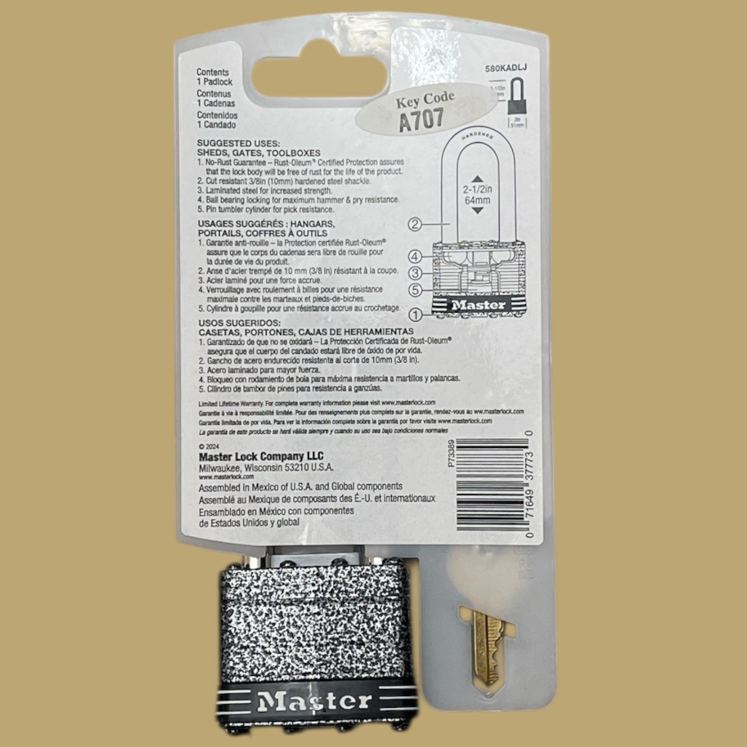 Master Lock 2-in Keyed Padlock W/2-1/2” Shackle (BK)
