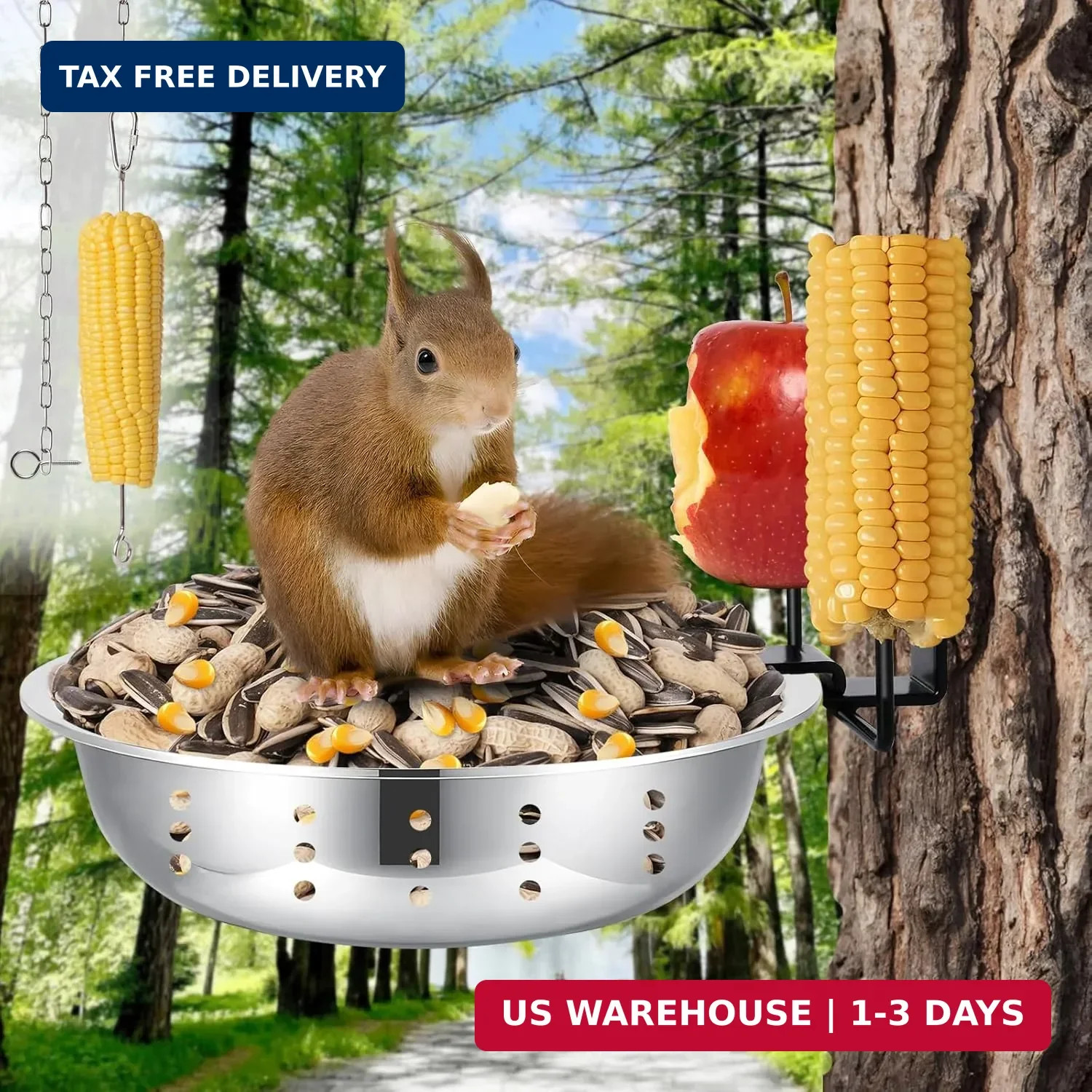 Metal Squirrel Feeders for Outside with Hanging Feeder (1-Rod), Squirrel House f