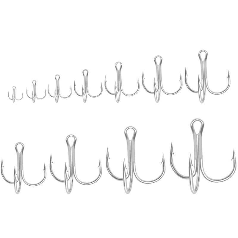 50pcs Treble Fishing Hook Round Bend Sharp High carbon steel Hooks 14#-3/0#