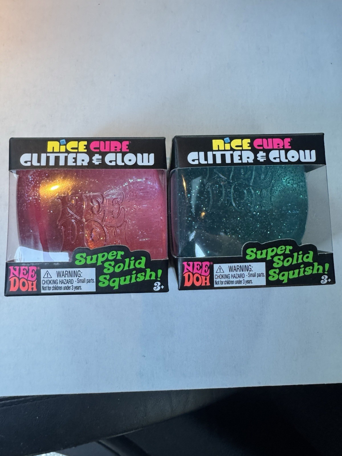 Nee Doh Nice Cube Glitter & Glow Lot of 2 Pink Blue New Needoh Rare
