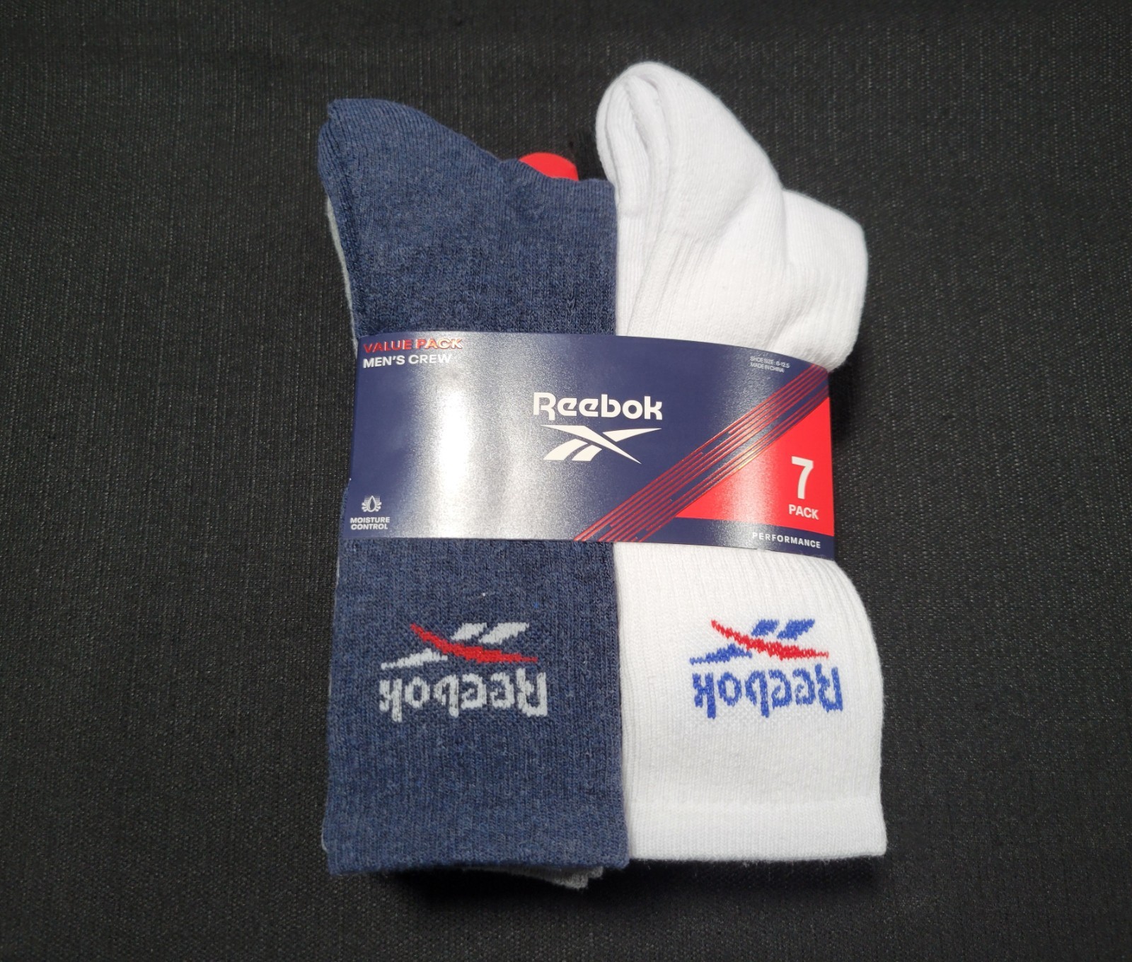 Reebok Mens Crew- Performance Training Socks 7 Pairs Moisture Control SZ 6-12.5