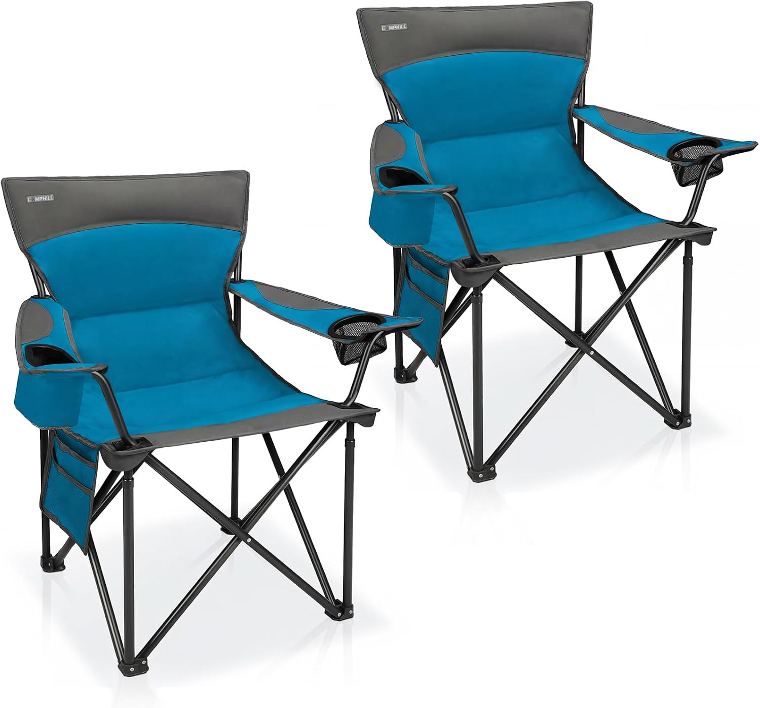 Oversized Camping Chair for Adults - 2 Pack Padded Lawn Chairs with Cup Holder &