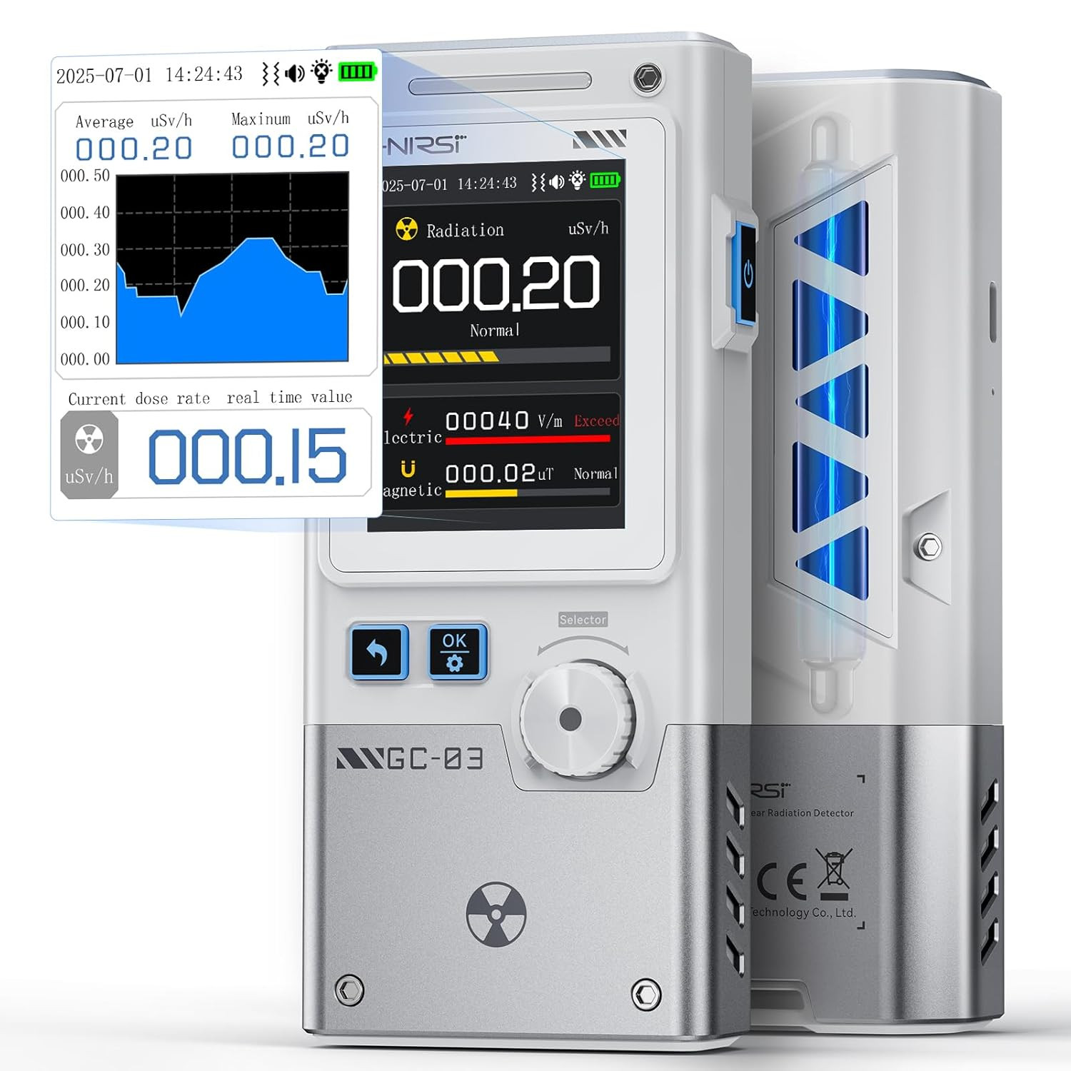 3-in-1 Geiger Counter & EMF Meter - Handheld Rechargeable Radiation Detector