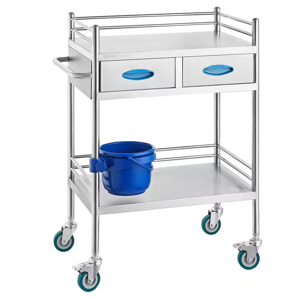 Utility Cart，Lab Serving Cart, Kitchen Cart, Medical Cart with 2-Drawers, Dental