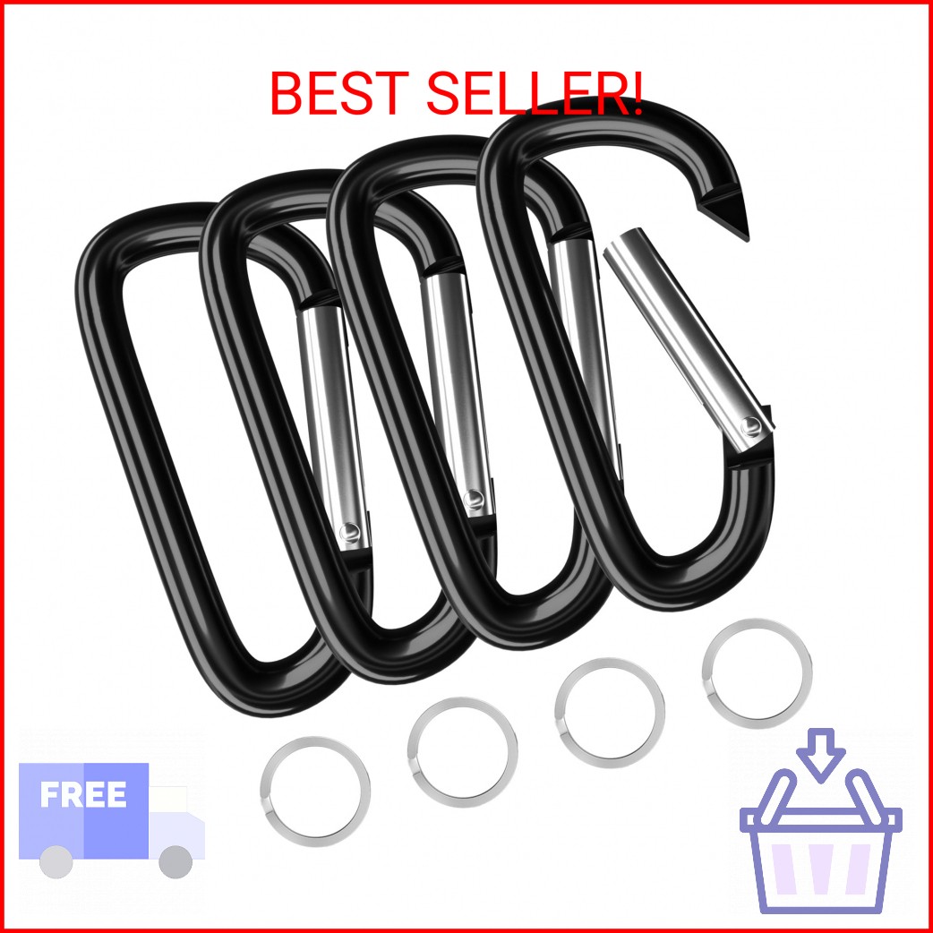 sprookber 5" Heavy Duty Aluminum Carabiners, Large D-Ring Clips, Spring Snap Hoo