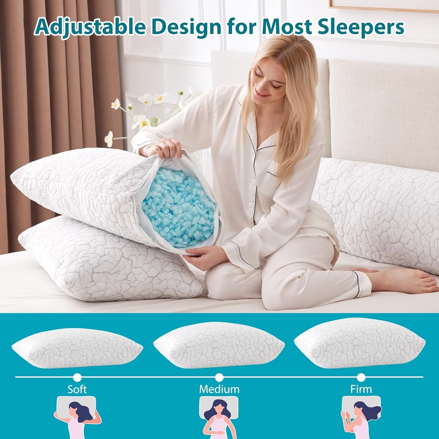 Cooling Pillows for Sleeping 1 Pack, Standard Size Adjustable Shredded Memory...