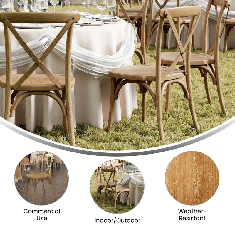 10 PACK Bistro Style Cross Back Restaurant Dining Chair in Resin Chestnut Finish