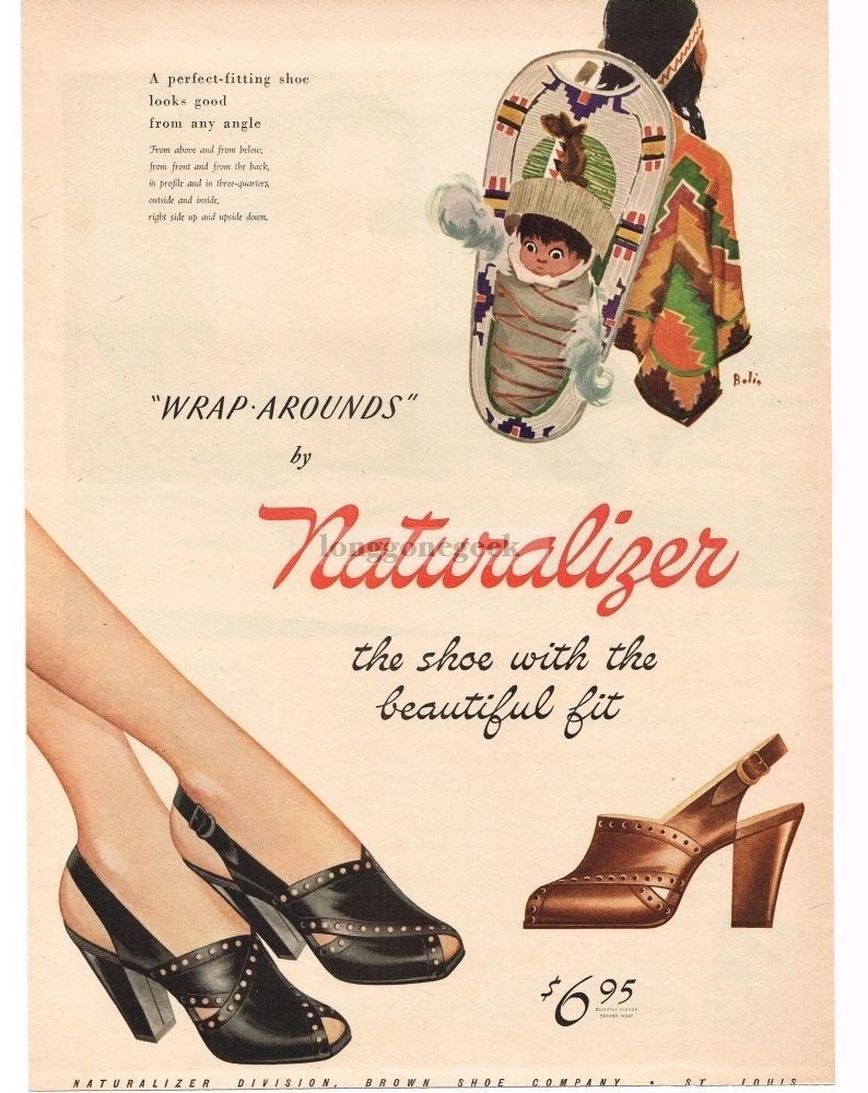 1945 NATURALIZER Wrap-Around Shoes Open Toe Papoose art by Bolin Vintage Ad