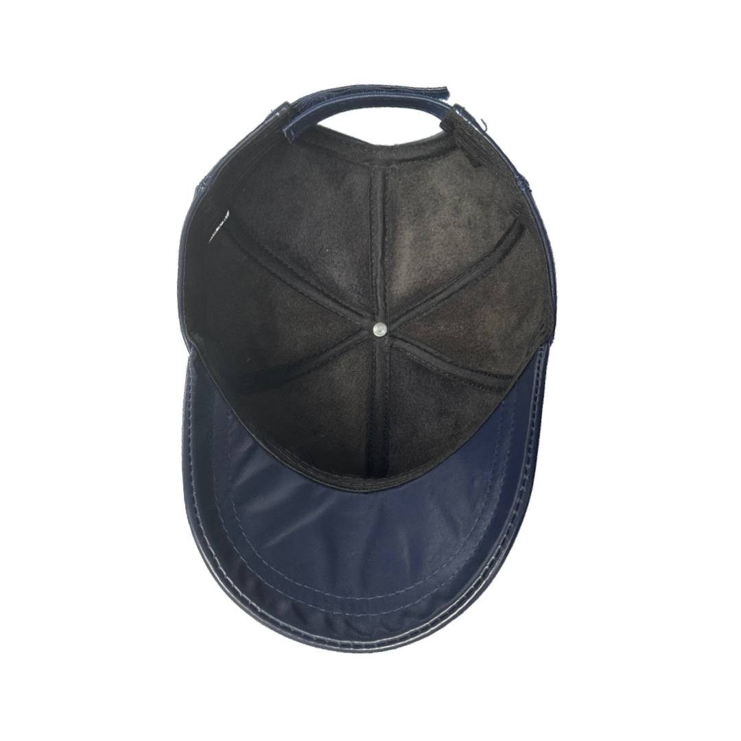 Navy Blue Genuine Leather Baseball Cap Adjustable Unisex Casual Vintage Hat