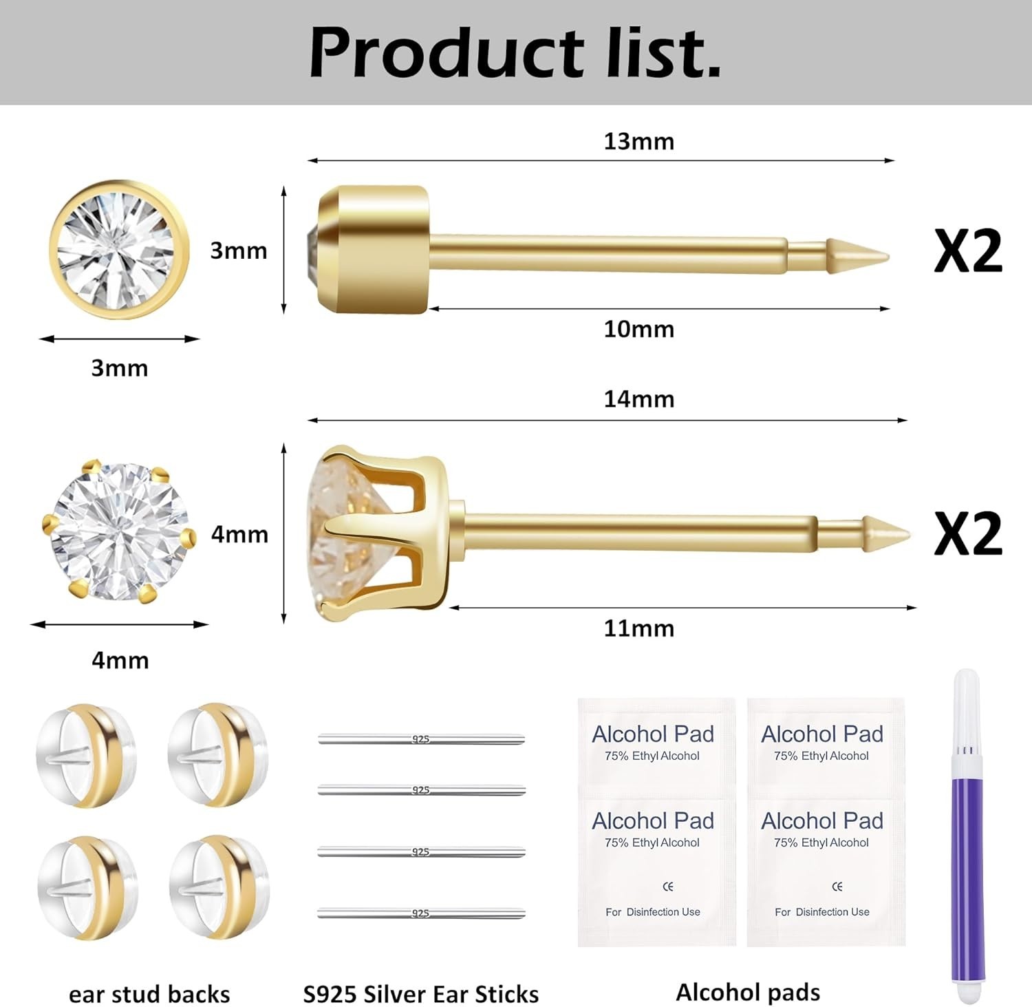 4pcs Ear Piercing Kit, Disposable Piercing Kit, Easy And Safe Ear Piercing Gu...