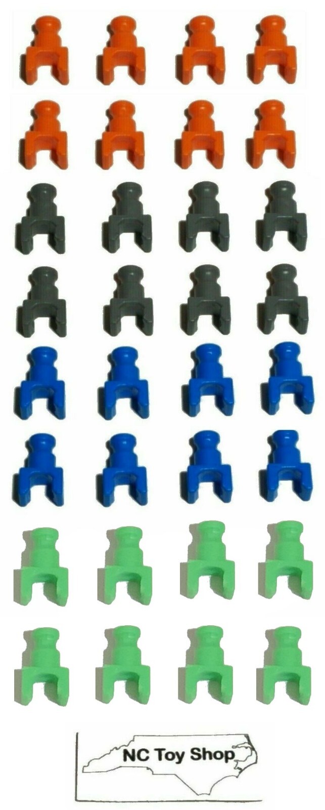 32 Rare K'NEX Clip Pieces Blue Orange Gray/Silver Green Rod End Single Position