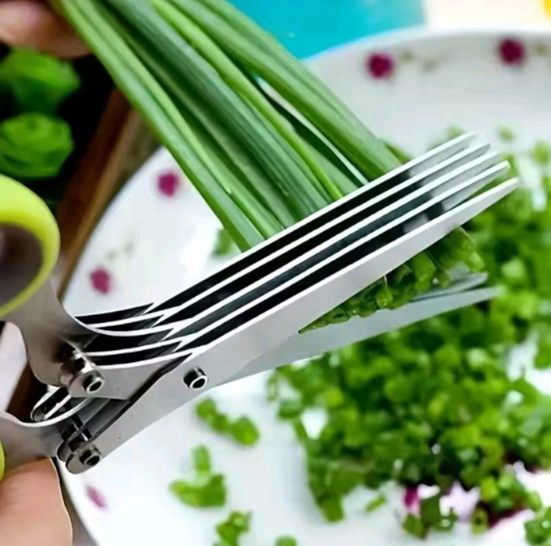 Multi Functional Stainless Steel 3 Layer Kitchen Scissors Scallion Cutter Pepper