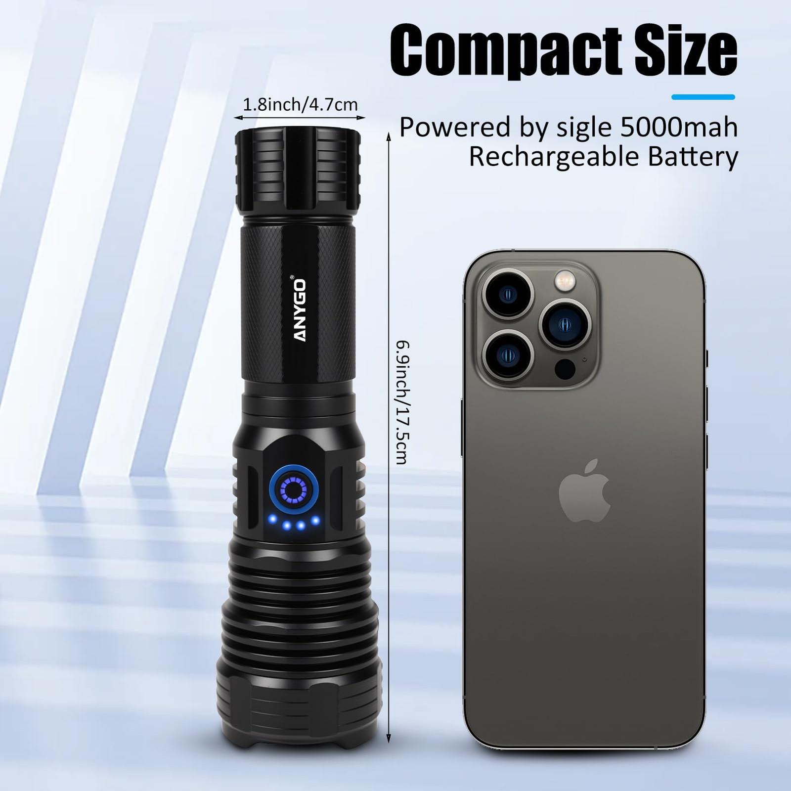 10000 Lumens Rechargeable Flashlight, IP67 Waterproof 12H Runtime