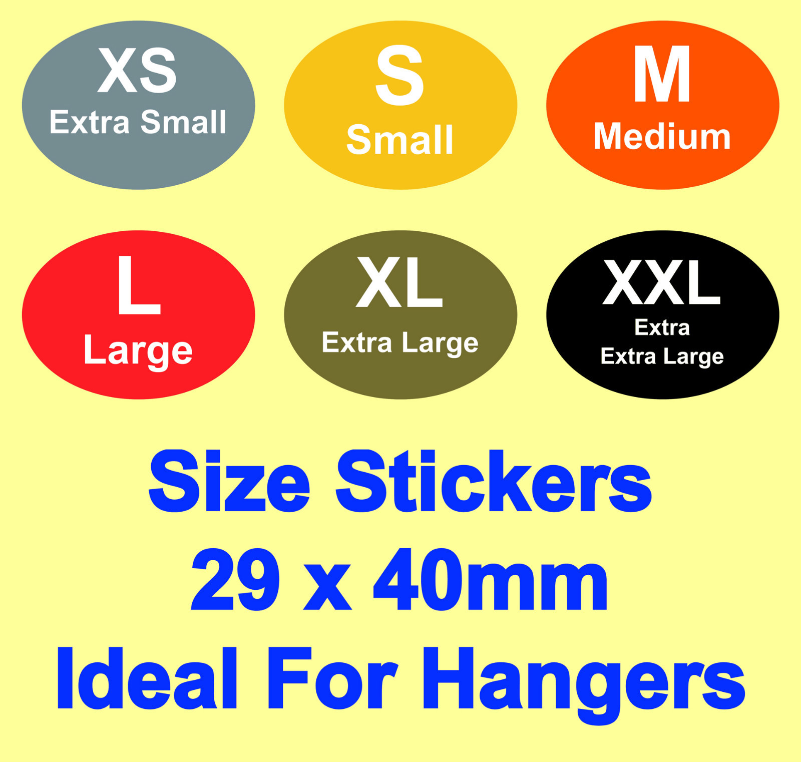 Coloured Ladies & Mens Clothes Size Stickers - Sticky Labels For Hangers