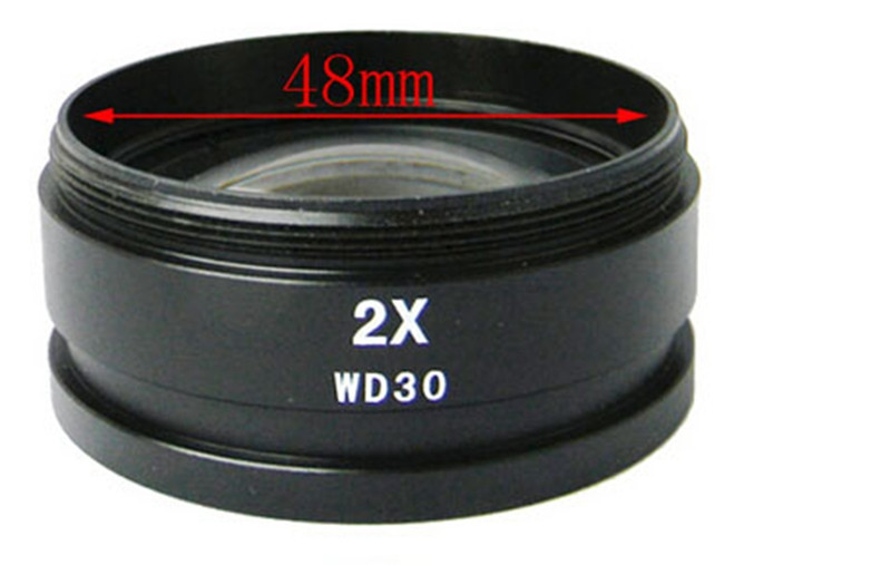 48MM Diameter 2X Stereo Microscope Barlow Lens Auxiliary Objective Lens WD 30MM