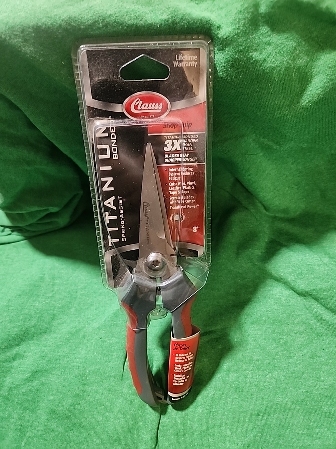Clauss 18039~ 8" Titanium Snips~ Wire Cutter Spring-Assist Serrated Blades ~ NEW
