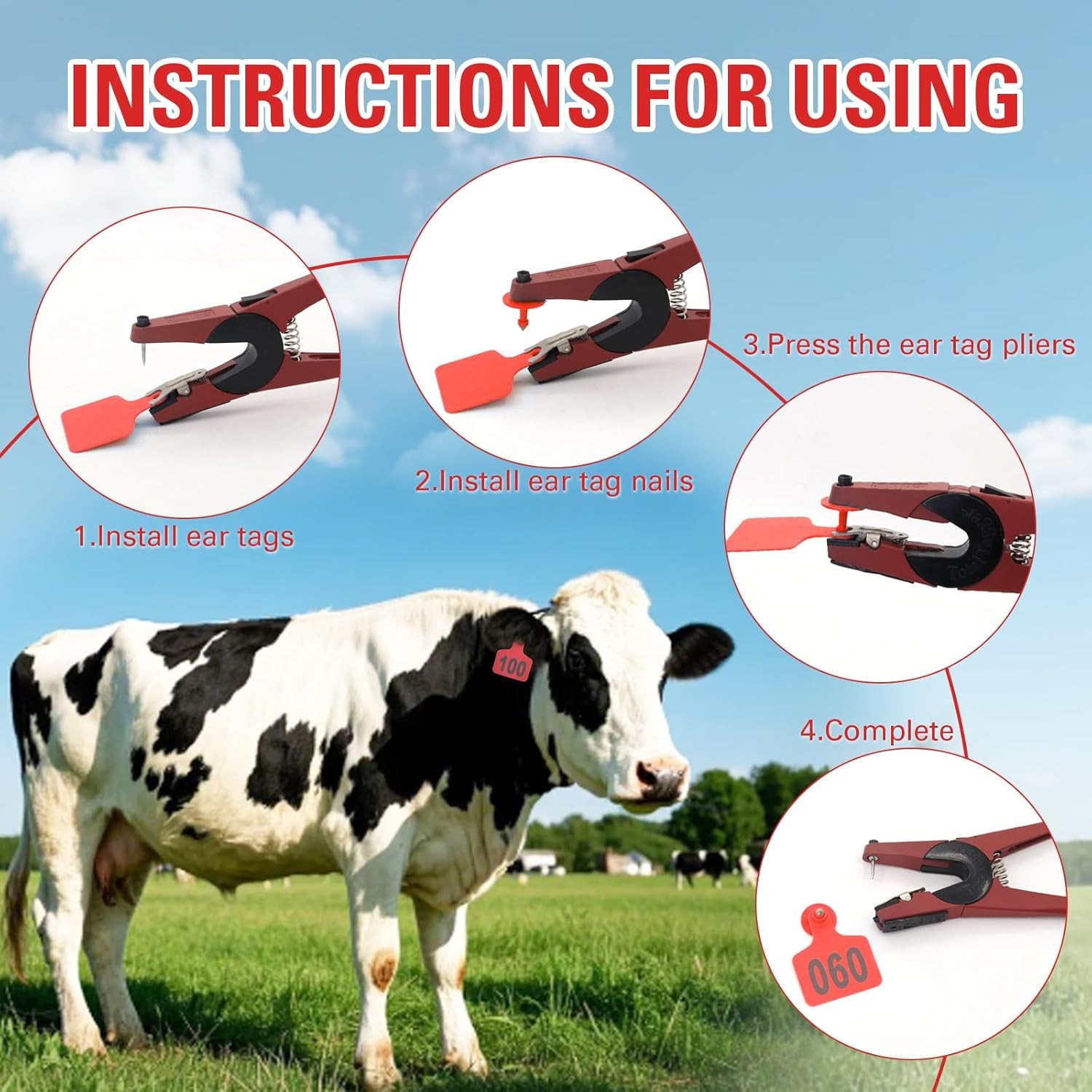 Red Cattle Ear Tags 001 100 Number Livestock Applicator