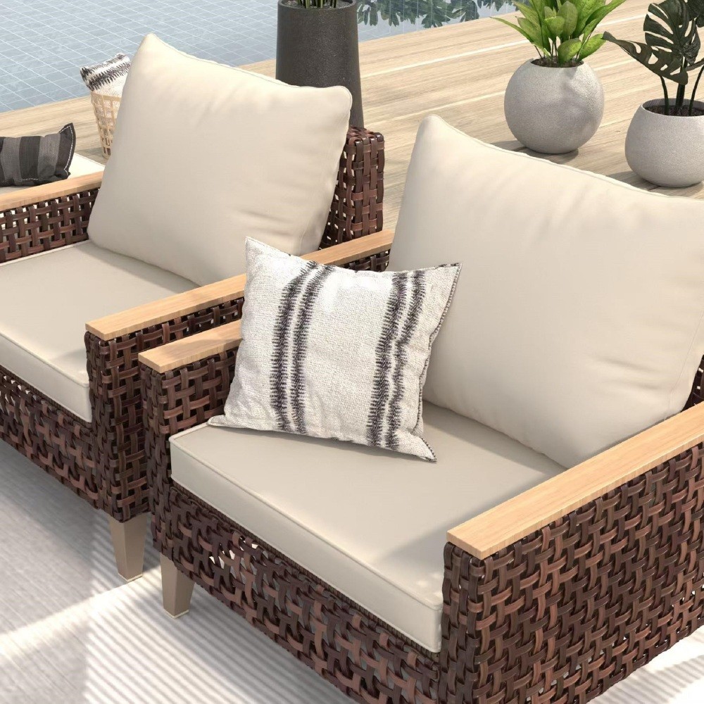 7-Piece Rattan Patio Furniture Set w/ 4" Cushions, White, Weather Resistant