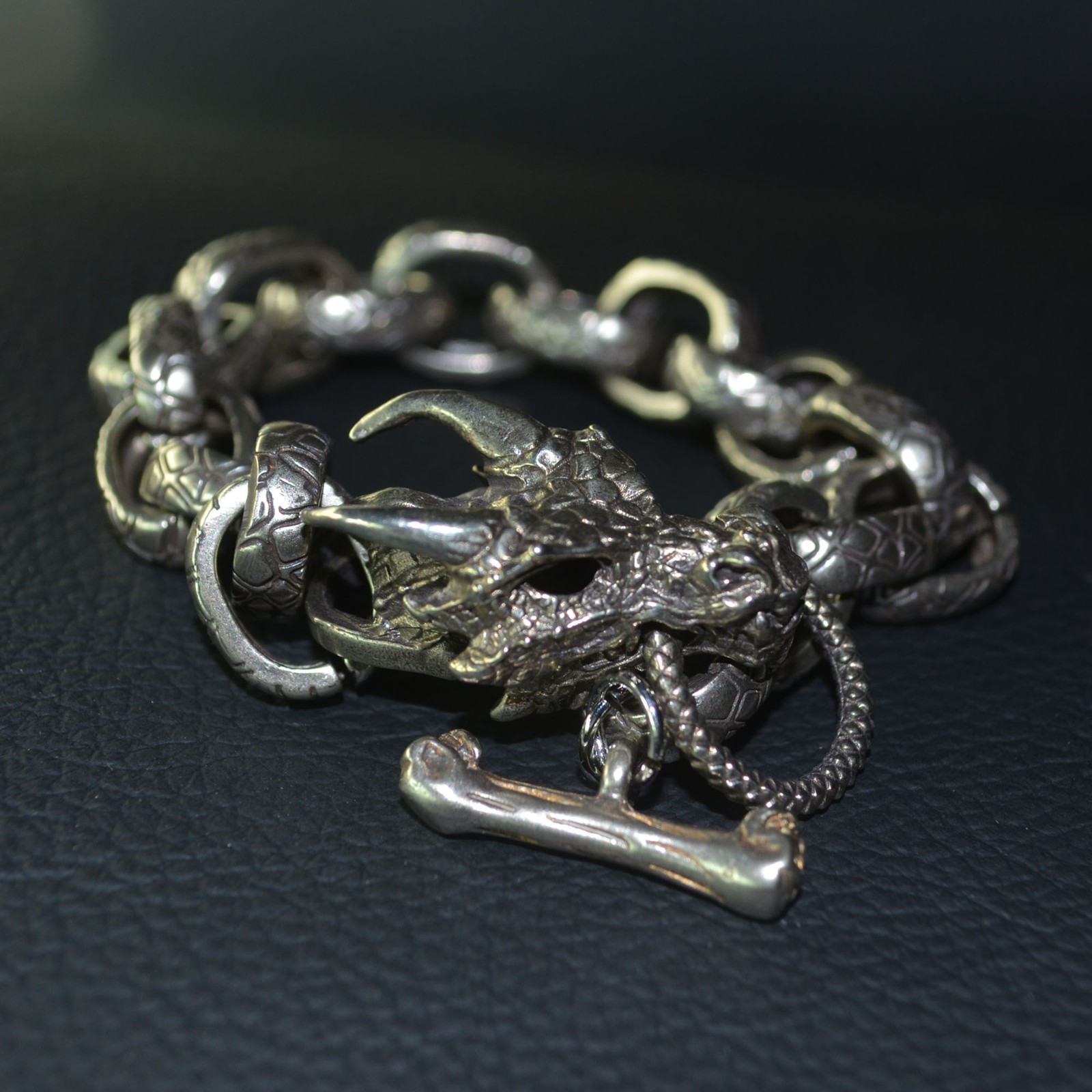 Handmade, Brass Copper Casting Dragon Bracelet, Men's Bracelet Gift, 22cm Long