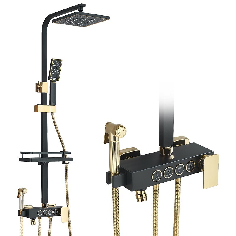 Black Gold Shower Faucet Set 8"Rainfall Shower Head Combo System Mixer Valve Kit