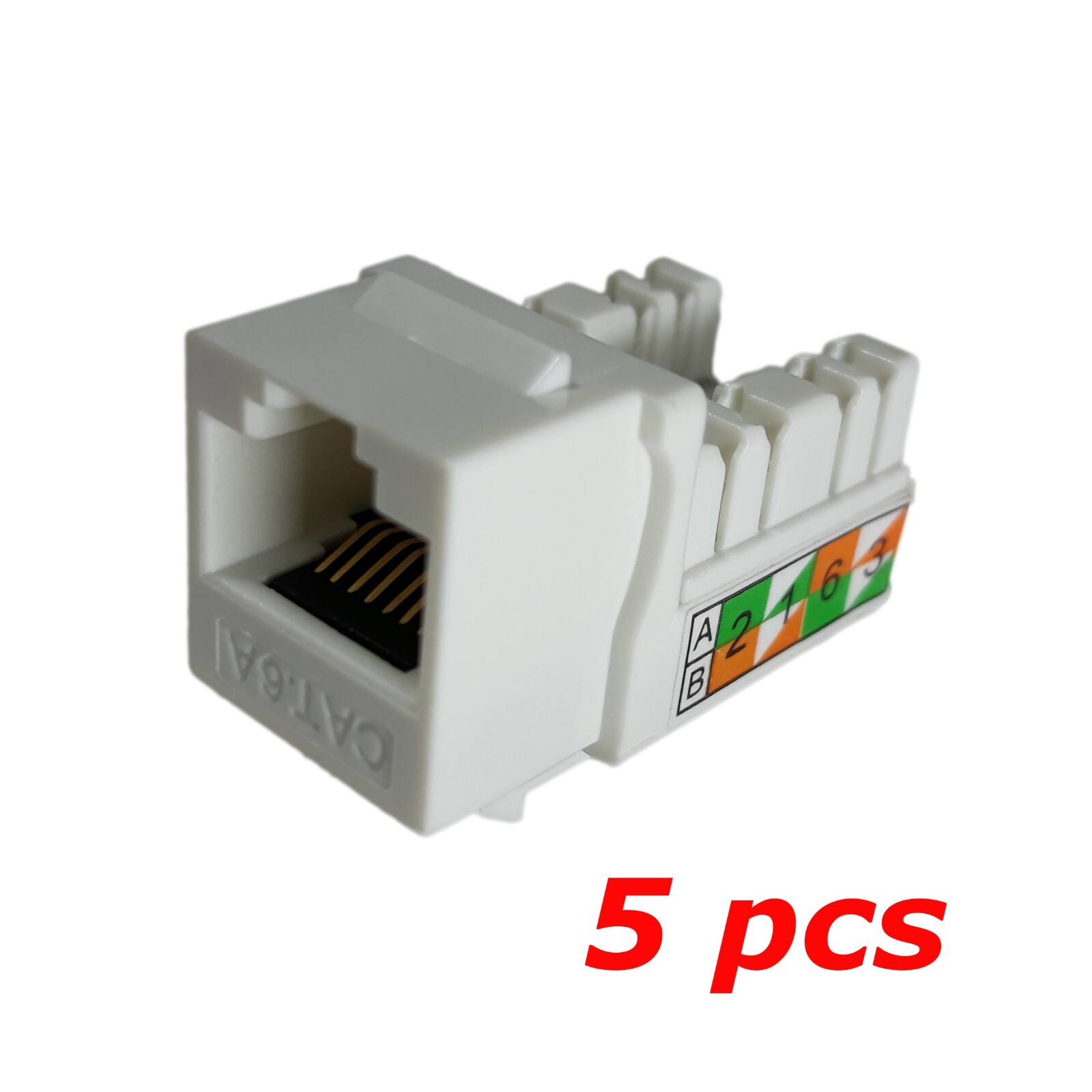 5 PACK - CAT6A 10G RJ45 110 Punch Down 8P8C Keystone Modular Snap-In Jack White