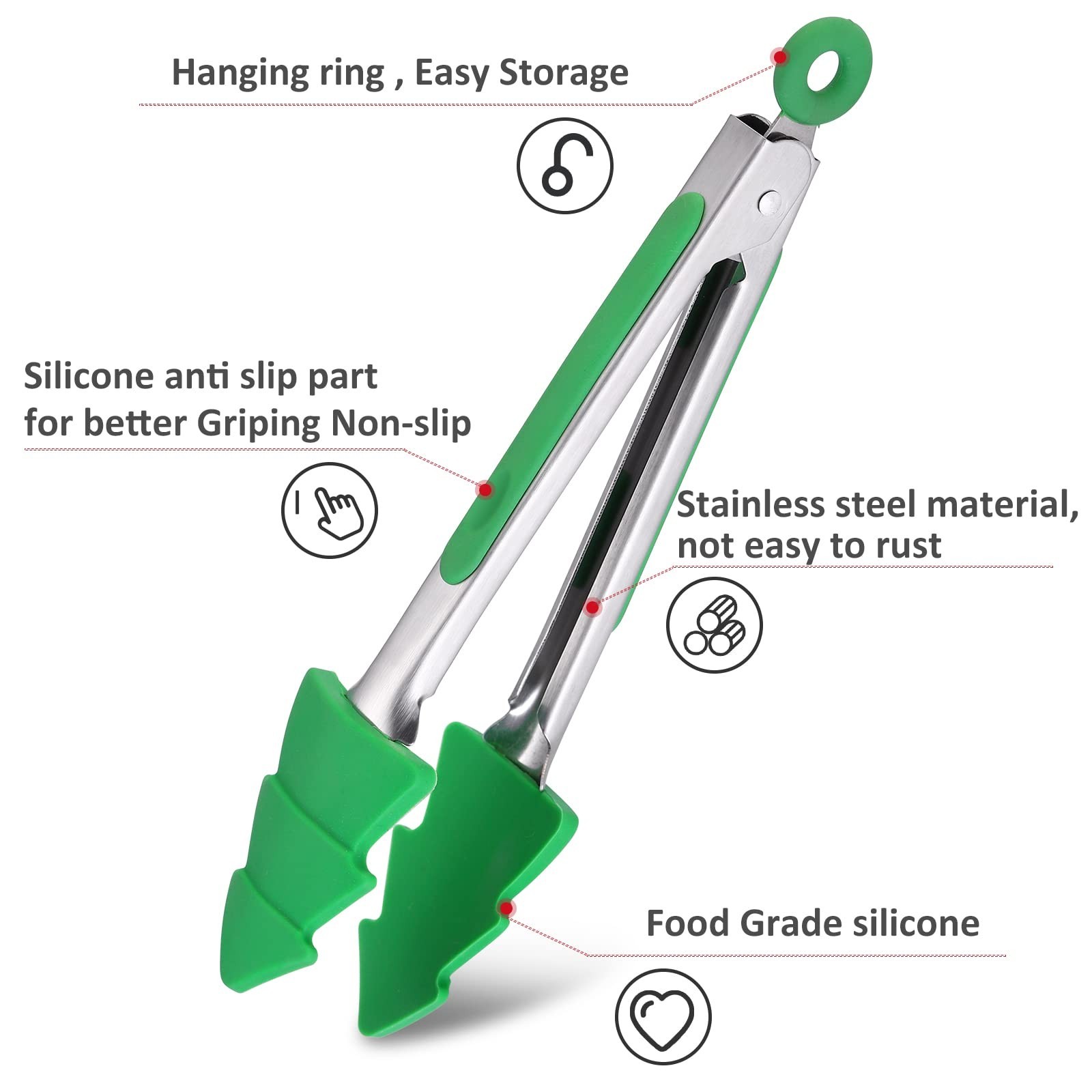 3-Piece Christmas Silicone Mini Tongs Set, 7-Inch Small Style Tongs for Cooki...