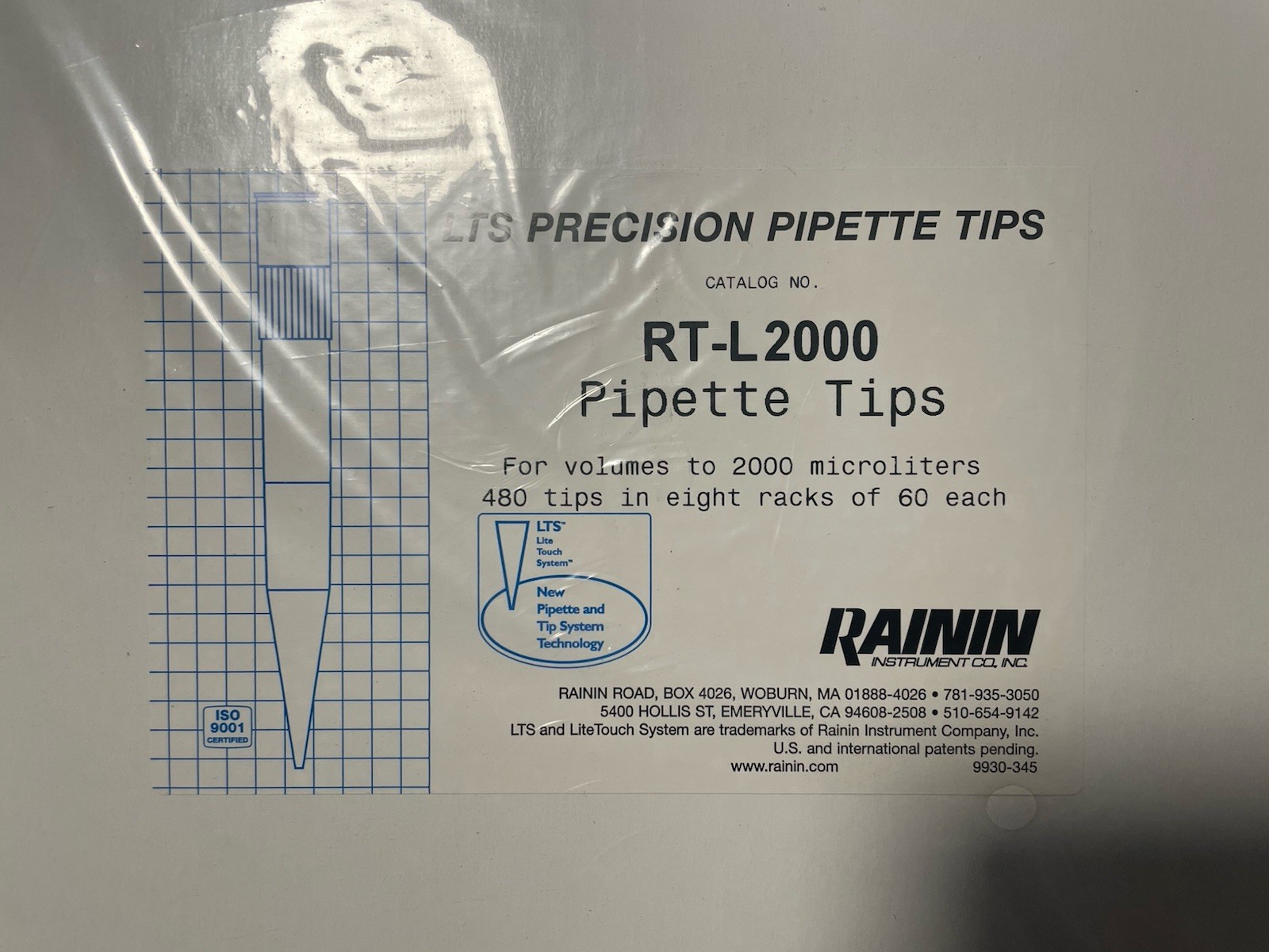 Rainin RT-L2000 Pipette Tips 2000µL LTS Tips Box of 60 x 8 racks = 480 tips
