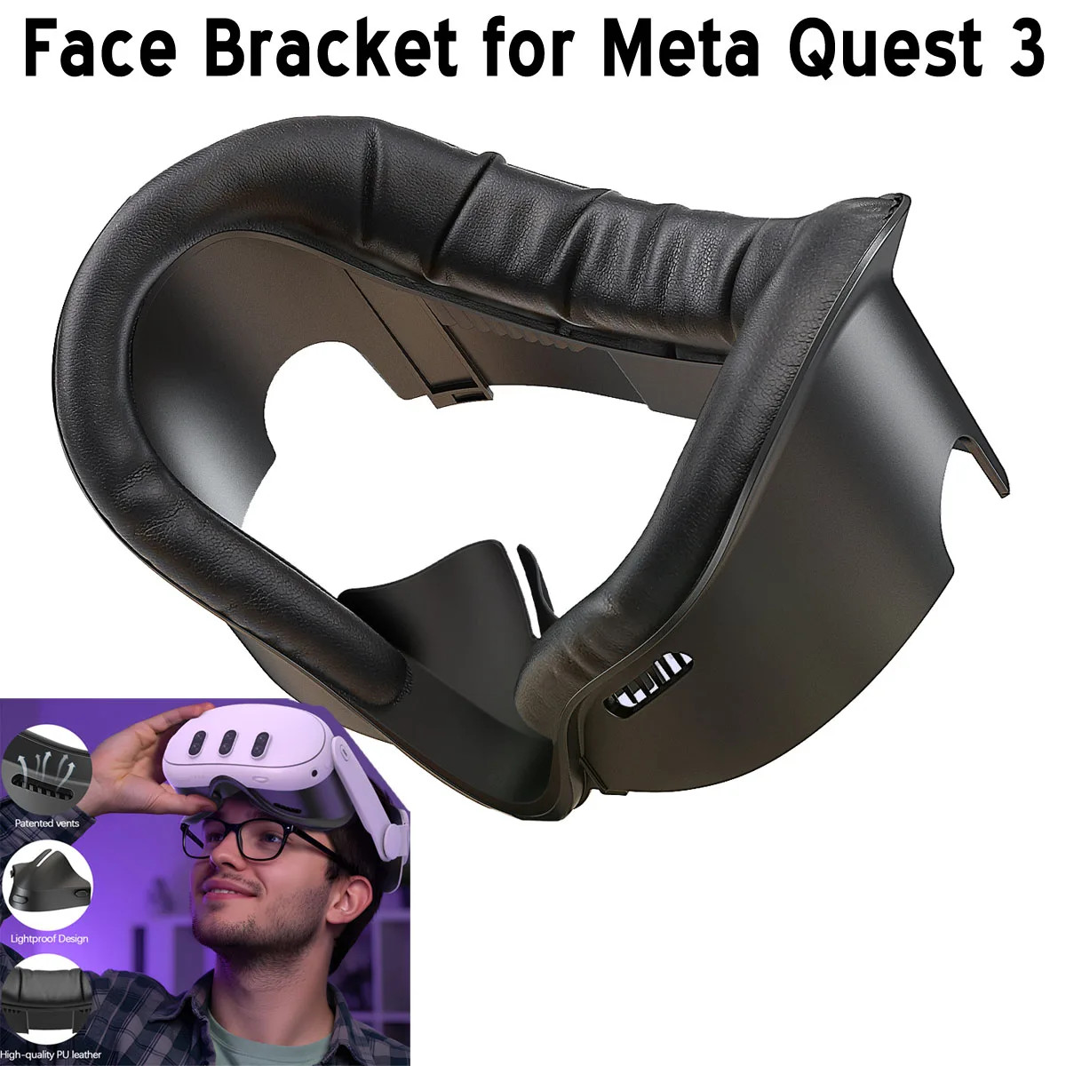 Face Cushion Pad for Meta Quest 3 Q3 VR MQ3 PU Leather Facial Interface Bracket
