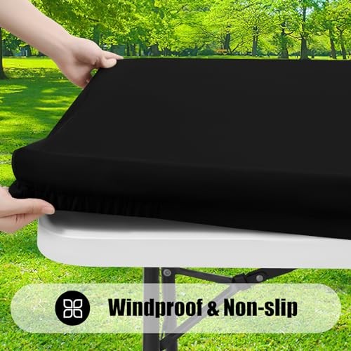4 Pack Rectangle Picnic Table Cloth, Waterproof Elastic Fitted 30"X72" Black
