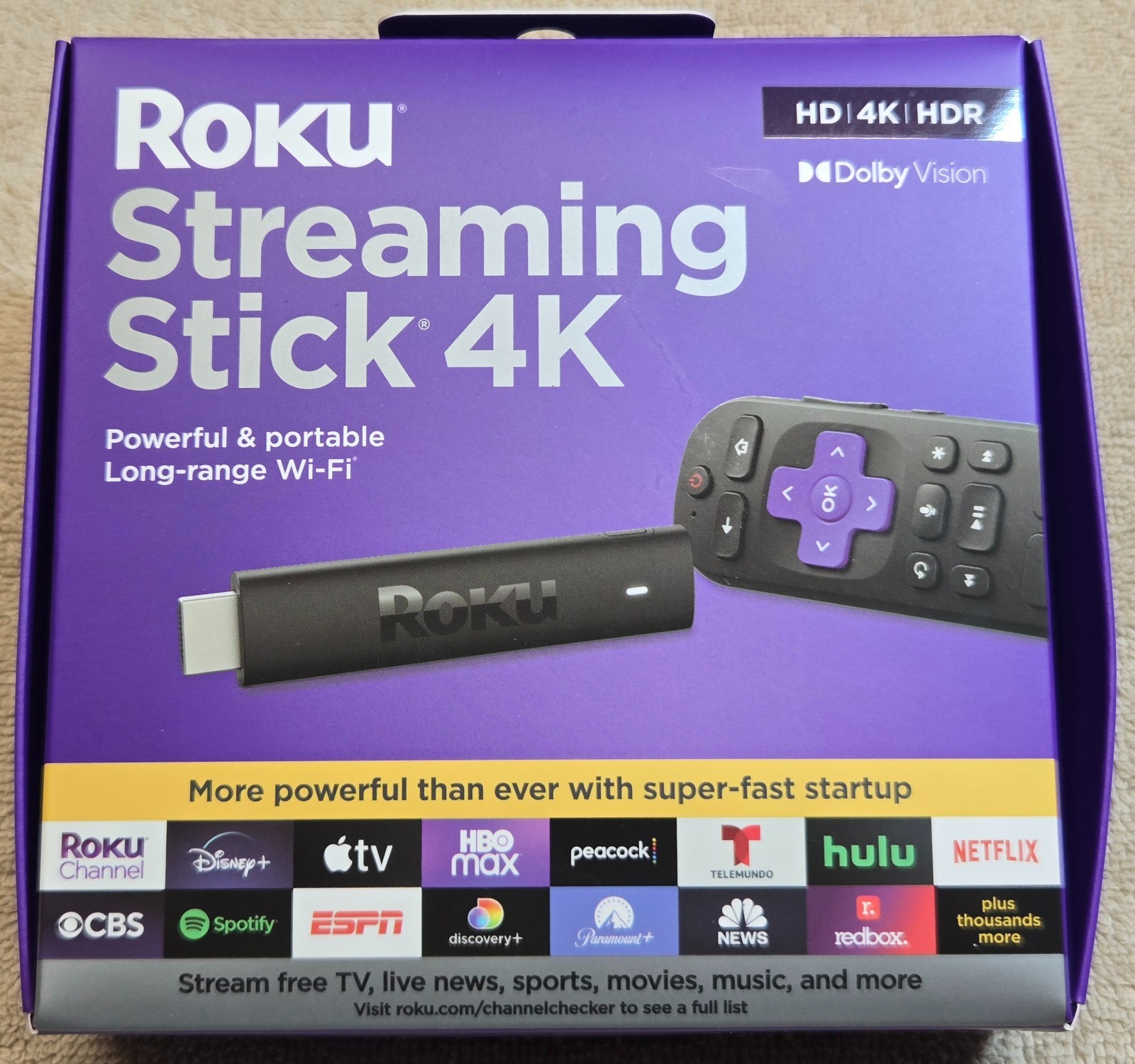 Roku Streaming Stick 4K 3820X 4K Streaming Device Battery Remote