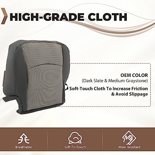 ECOTRIC Driver Side Bottom Cloth Seat Cover Compatible with 2009-2012 Dodge