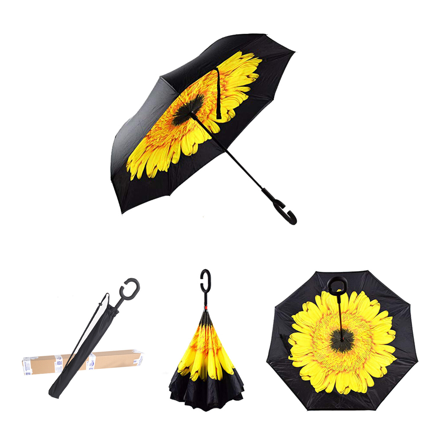 Umbrella -Upside Down-Windproof Inverted Reverse C-Handle Folding with Carry Bag