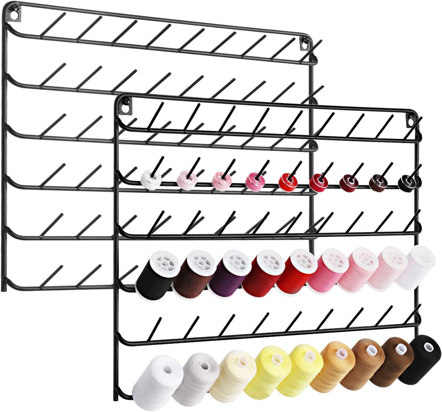 YBING Thread Holder Wall 2 Pack 54 Spools Rack Mount Large, black